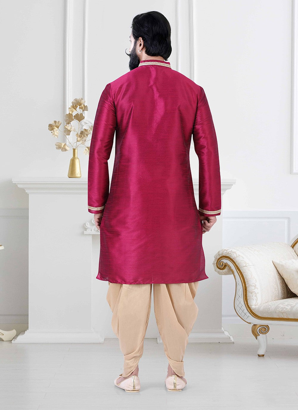 Plain Silk Red Dhoti Kurta - M4179