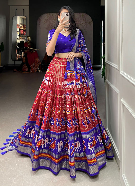 Foliage Prints Tussar Silk A - Line Lehenga - L1425