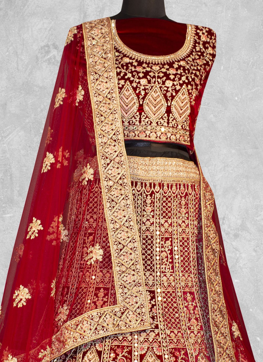 Embroidered Velvet Lehenga - L3067