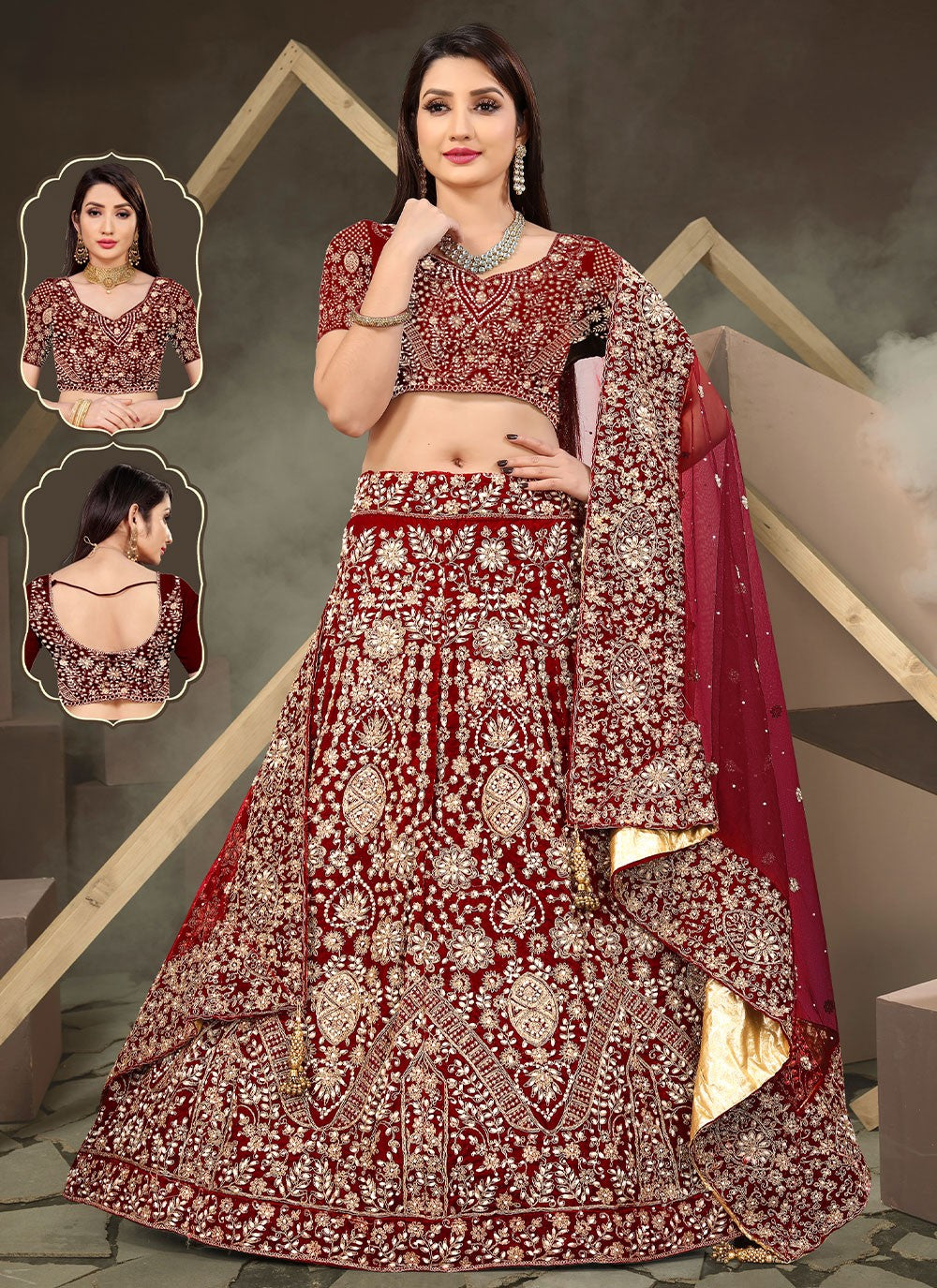 Embroidered Velvet A - Line Lehenga - L0748