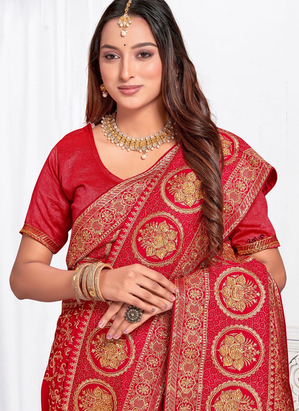 Embroidered, Zari Vichitra Silk Saree - S12102