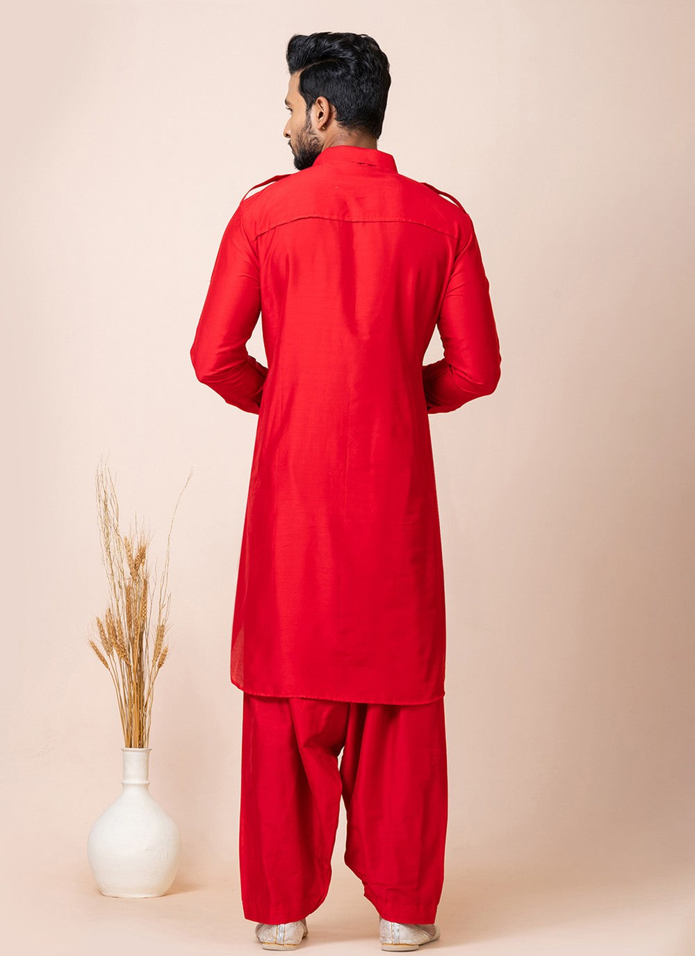 Plain Viscose Red Kurta Pyjama - M7472