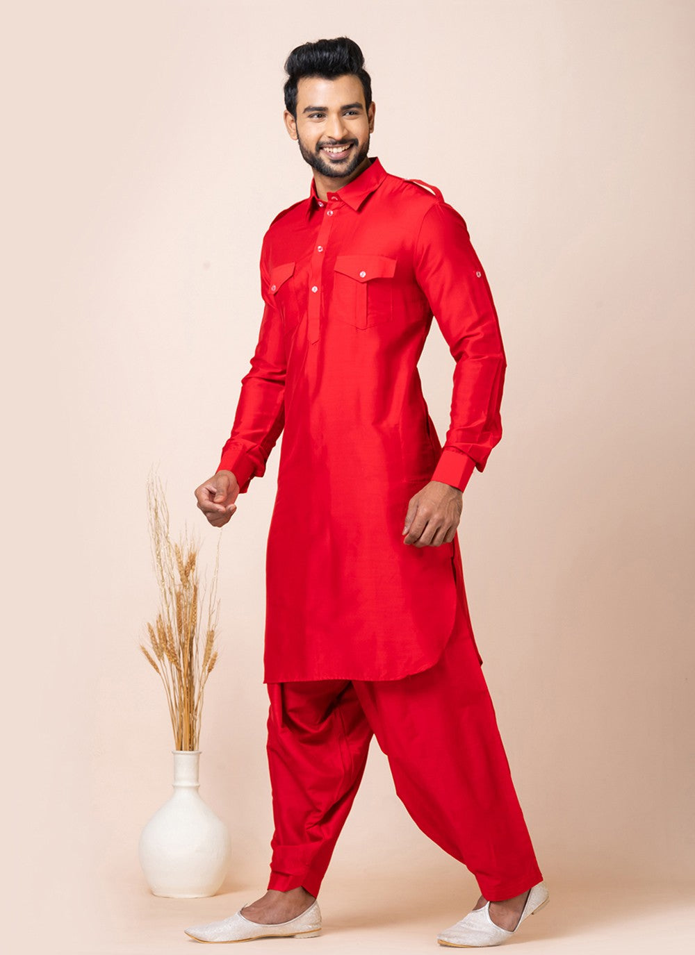 Plain Viscose Red Kurta Pyjama - M7472