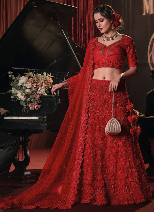 Embroidered Pure Silk A - Line Lehenga - L1194