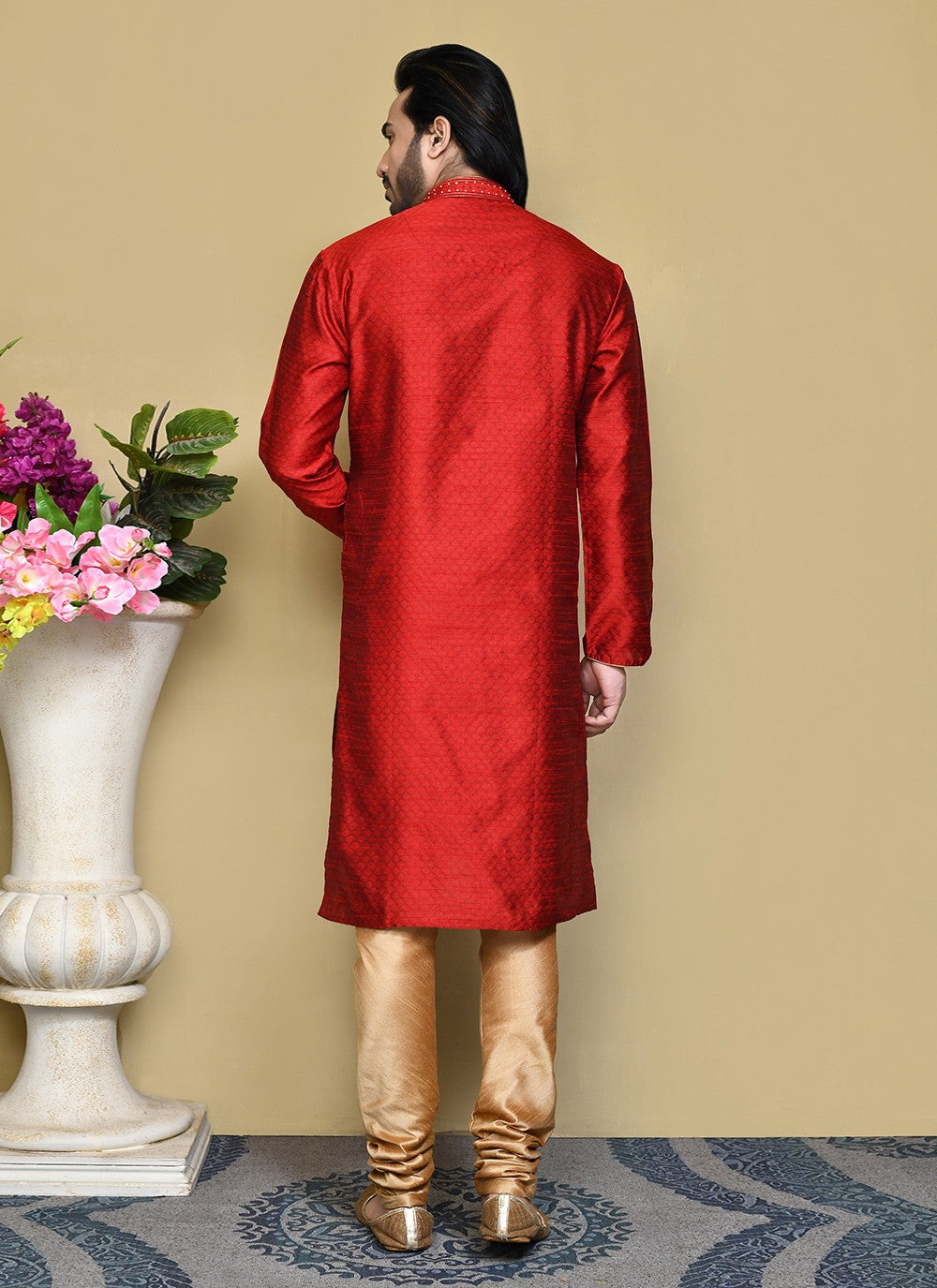 Resham Art Silk Red Kurta Pyjama - M7841