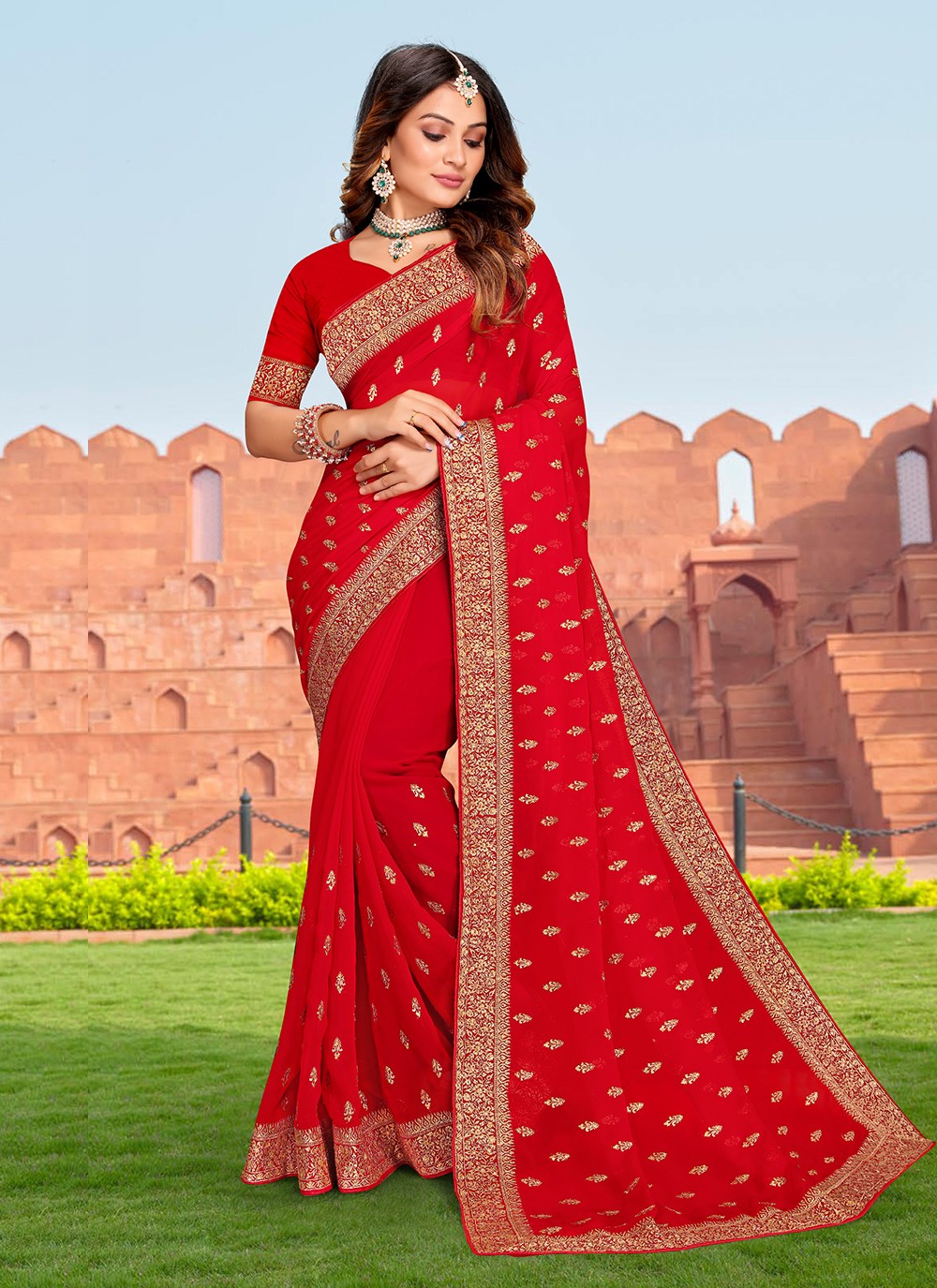 Classic Embroidered Georgette Saree - S3313