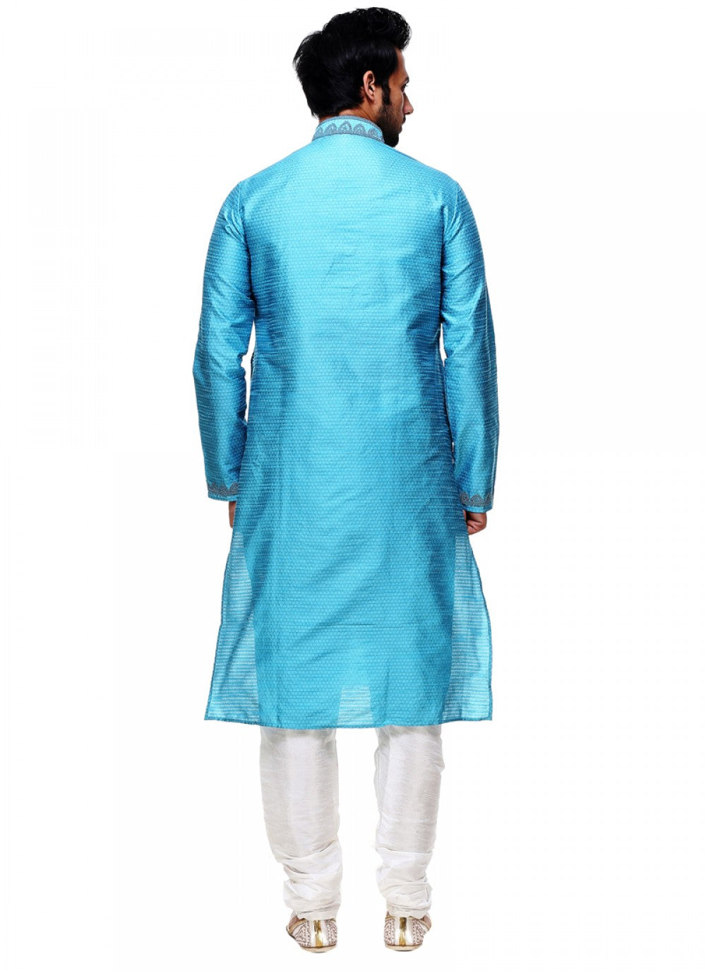 Embroidered Silk Turquoise Kurta Pyjama - M1020