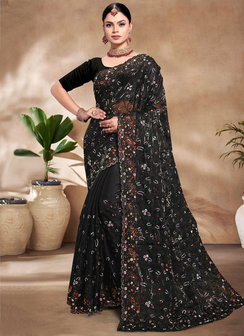 Classic Embroidered Jimmy Chu Saree - S8805