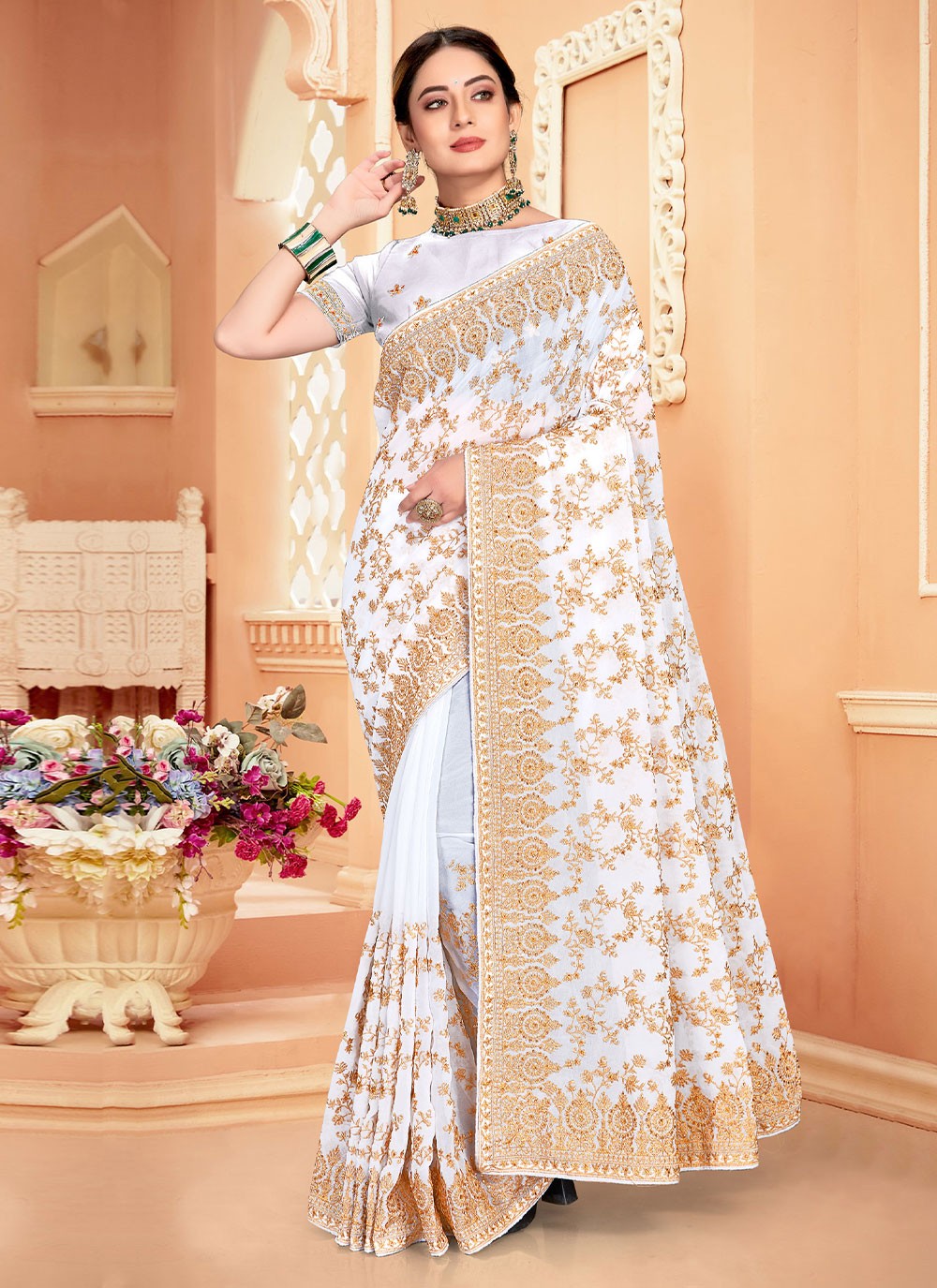 Classic Embroidered Georgette Saree - S1956