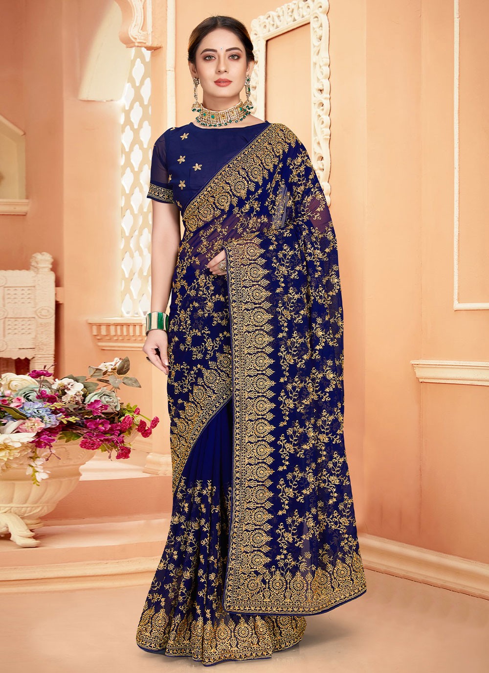 Classic Embroidered Georgette Saree - S1956