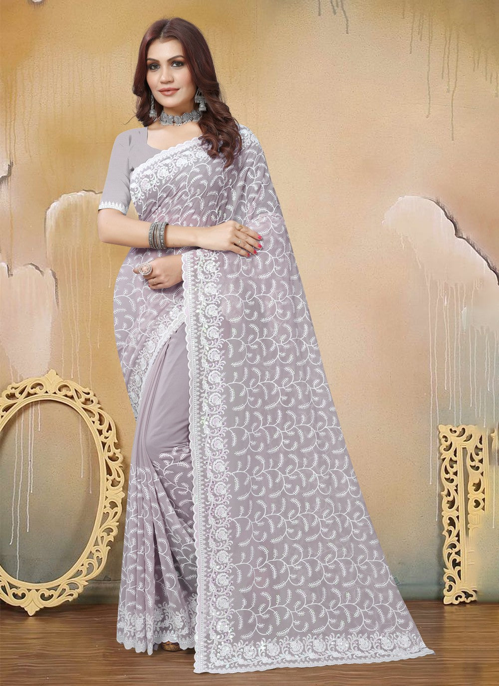 Classic Embroidered Georgette Saree - S3788