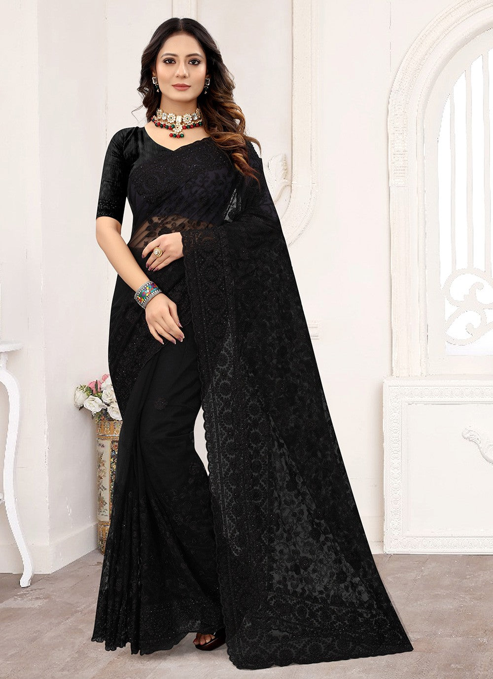 Classic Embroidered Organza Saree - S1180