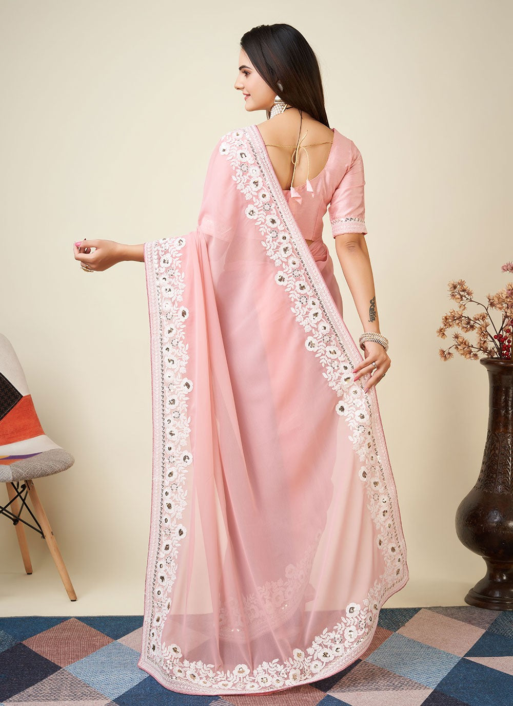 Classic Embroidered Georgette Saree - S4679