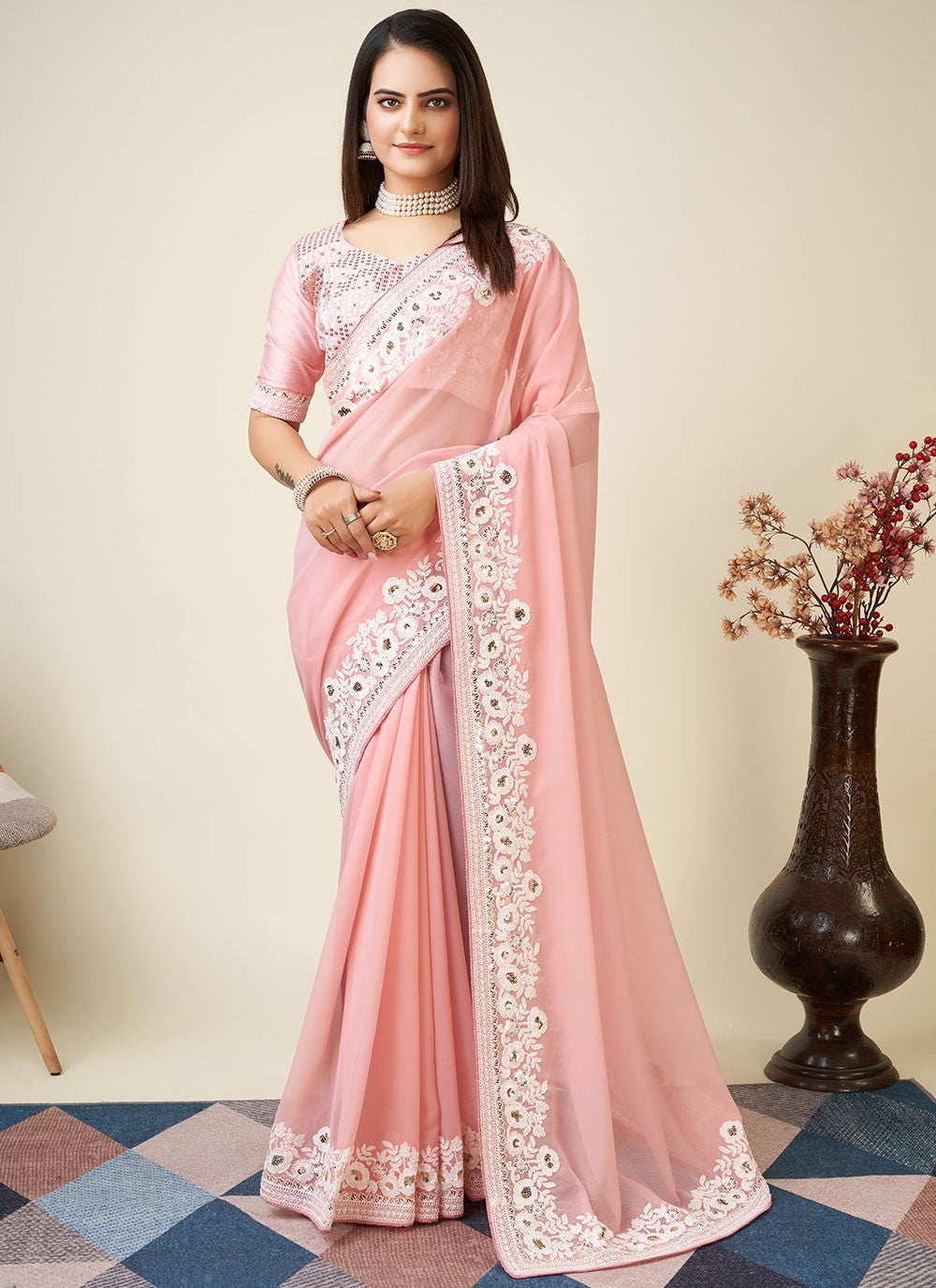 Classic Embroidered Georgette Saree - S4679