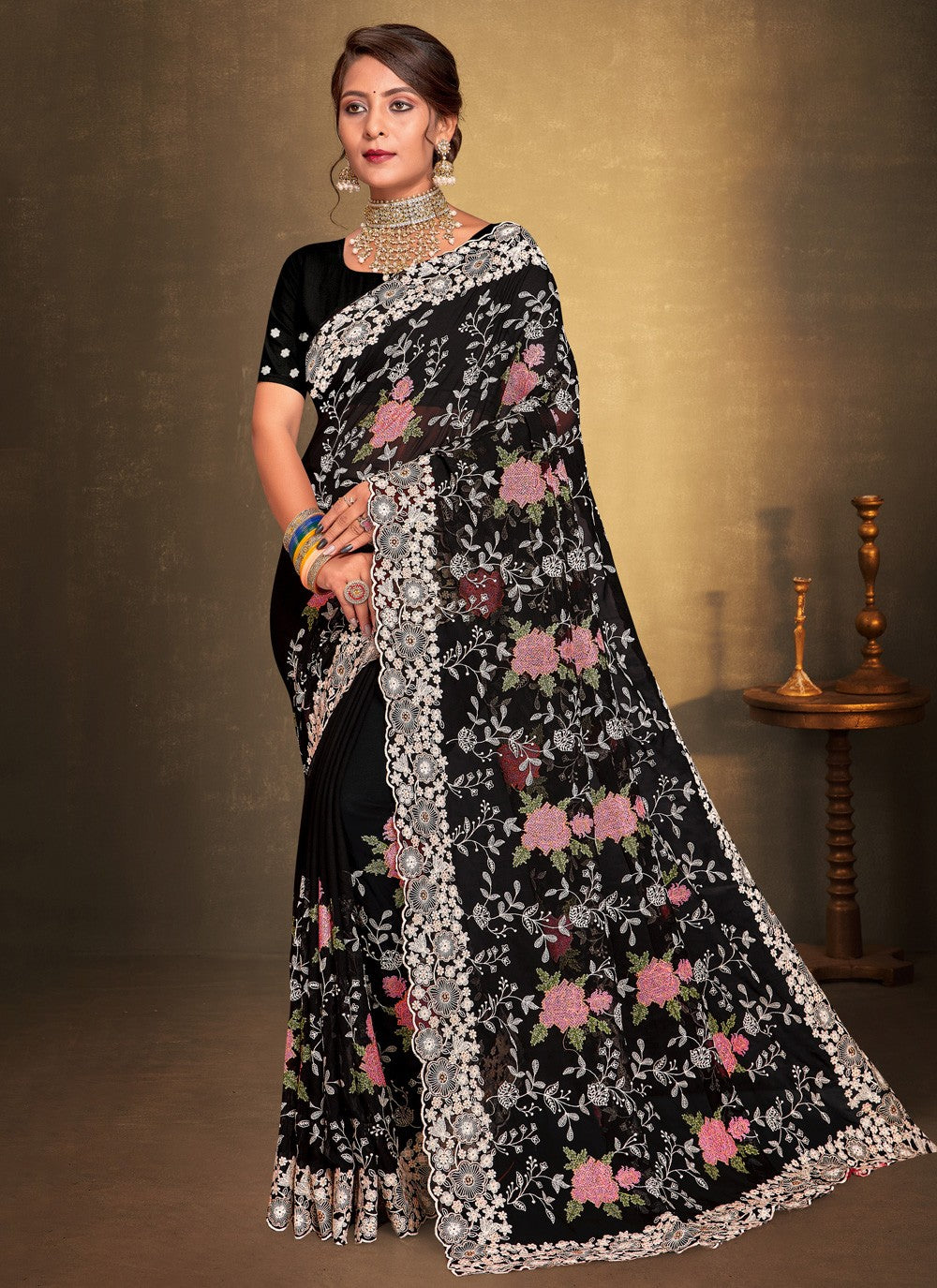 Classic Embroidered Georgette Saree - S4044