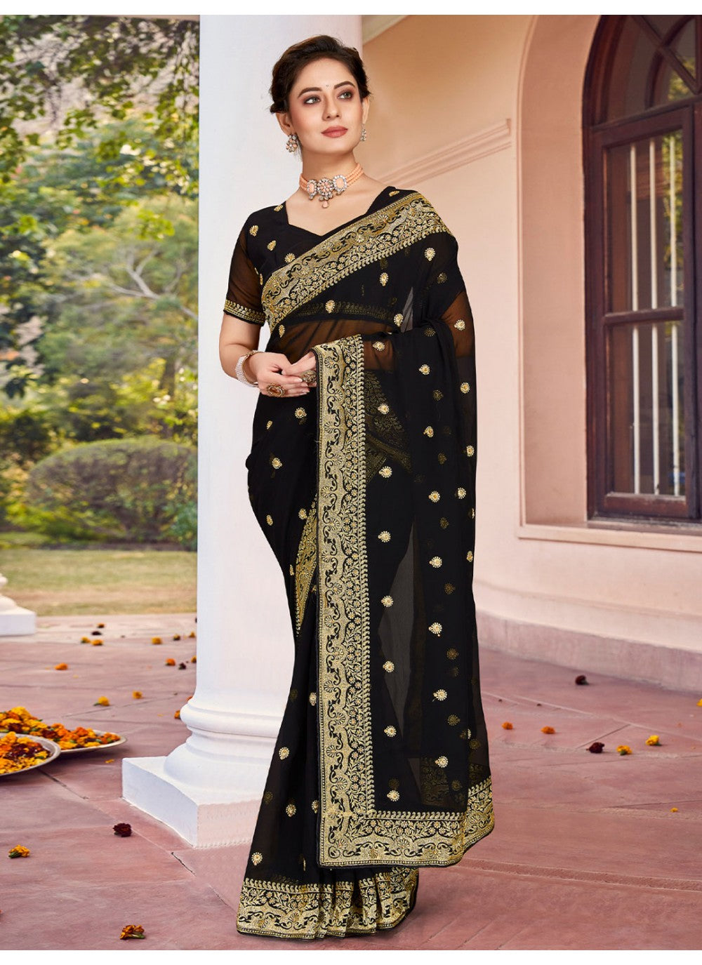 Classic Embroidered Georgette Saree - S1855