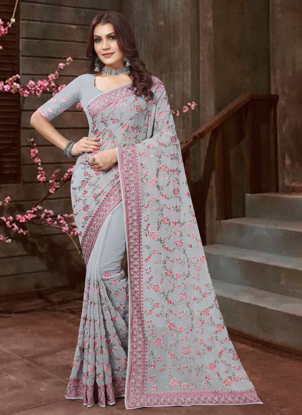 Contemporary Embroidered Georgette Saree - S3769