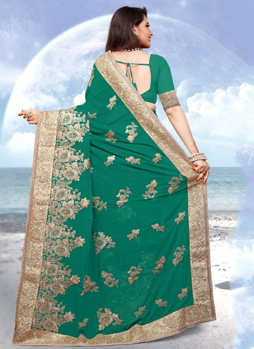 Classic Embroidered Georgette Saree - S0294