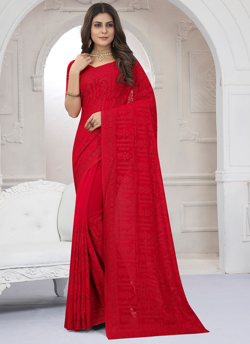 Trendy Embroidered Net Saree - S2762