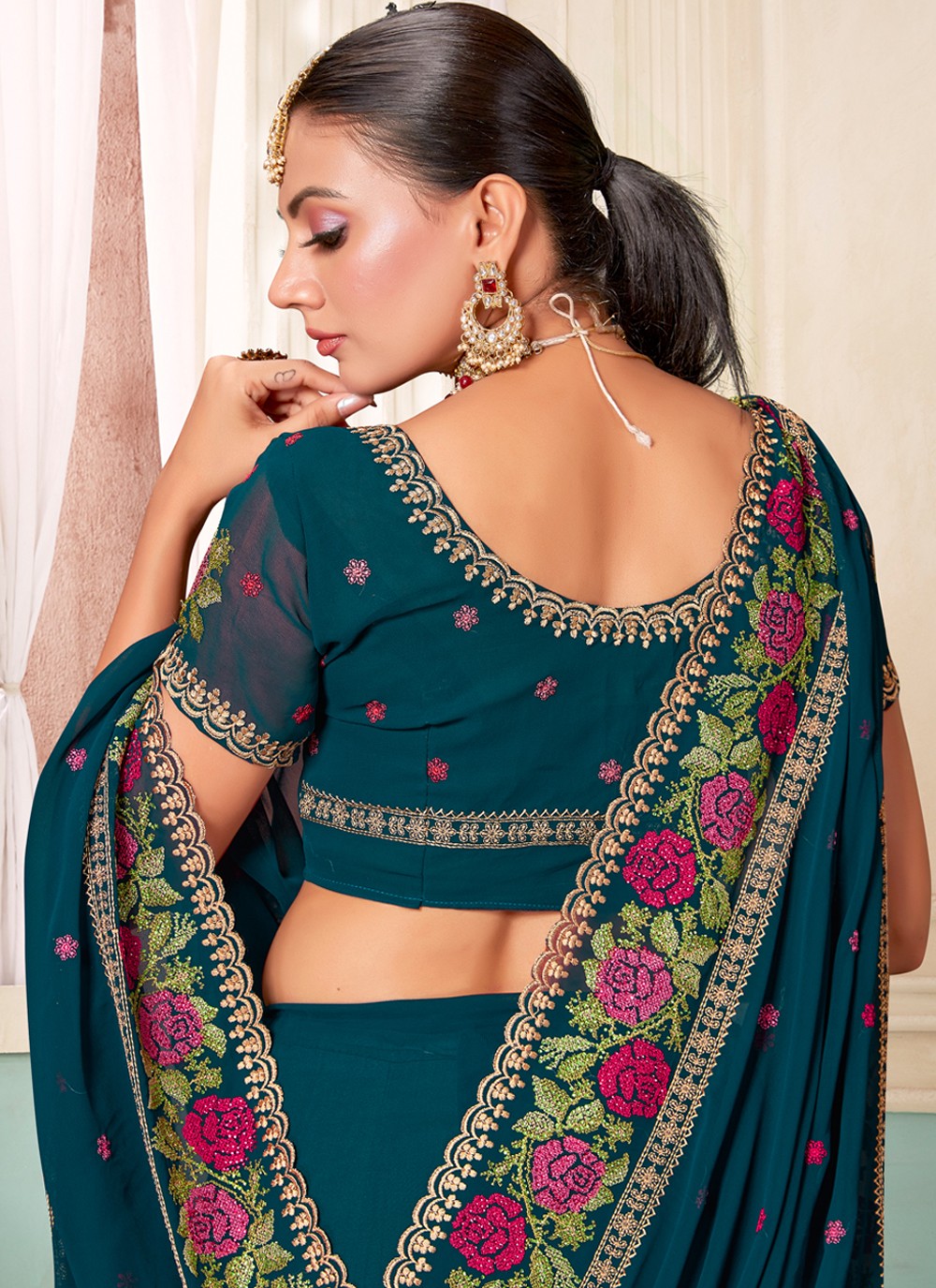 Classic Embroidered Georgette Saree - S3803