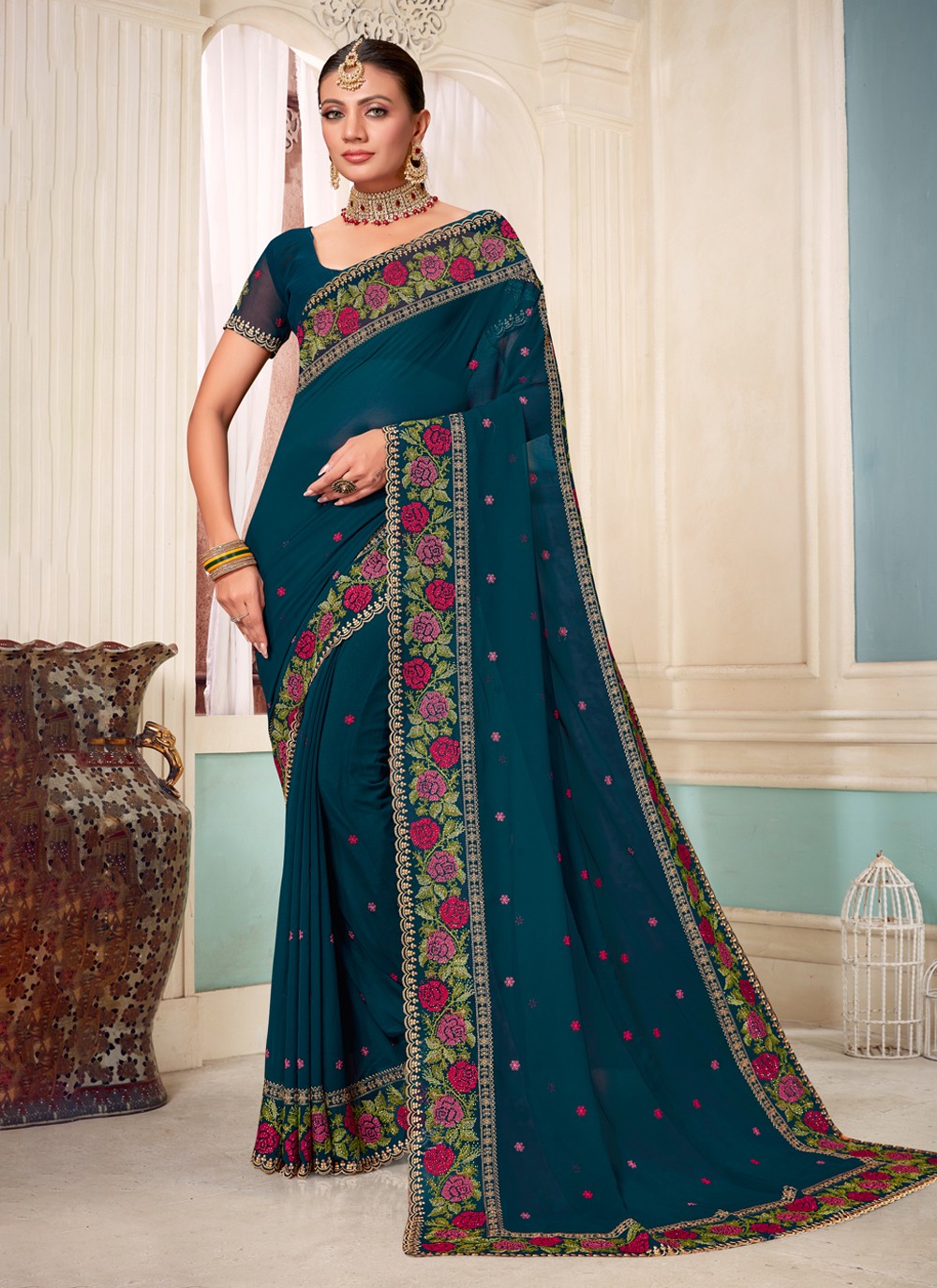 Classic Embroidered Georgette Saree - S3803