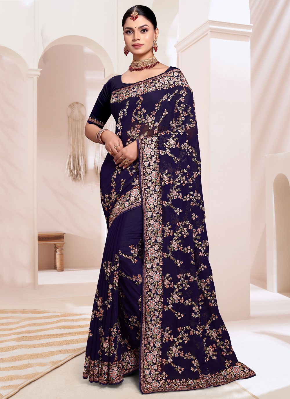 Classic Embroidered Georgette Saree - S8928