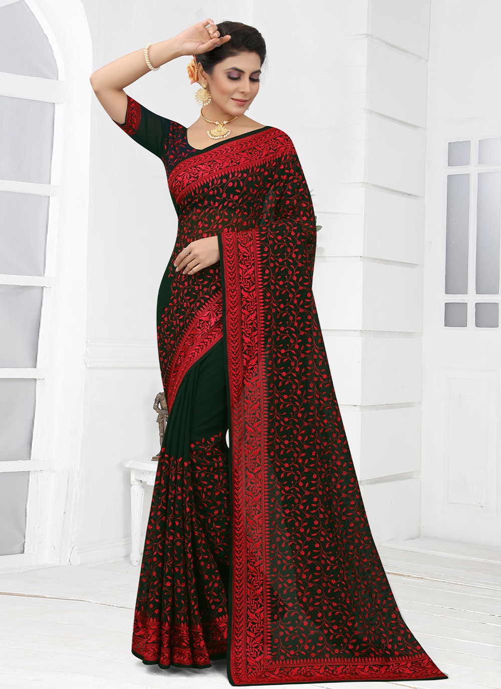 Classic Embroidered Georgette Saree - S1664