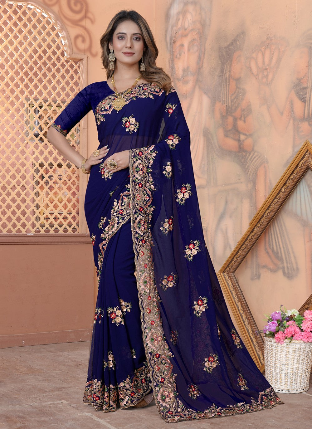 Classic Embroidered Georgette Saree - S3453