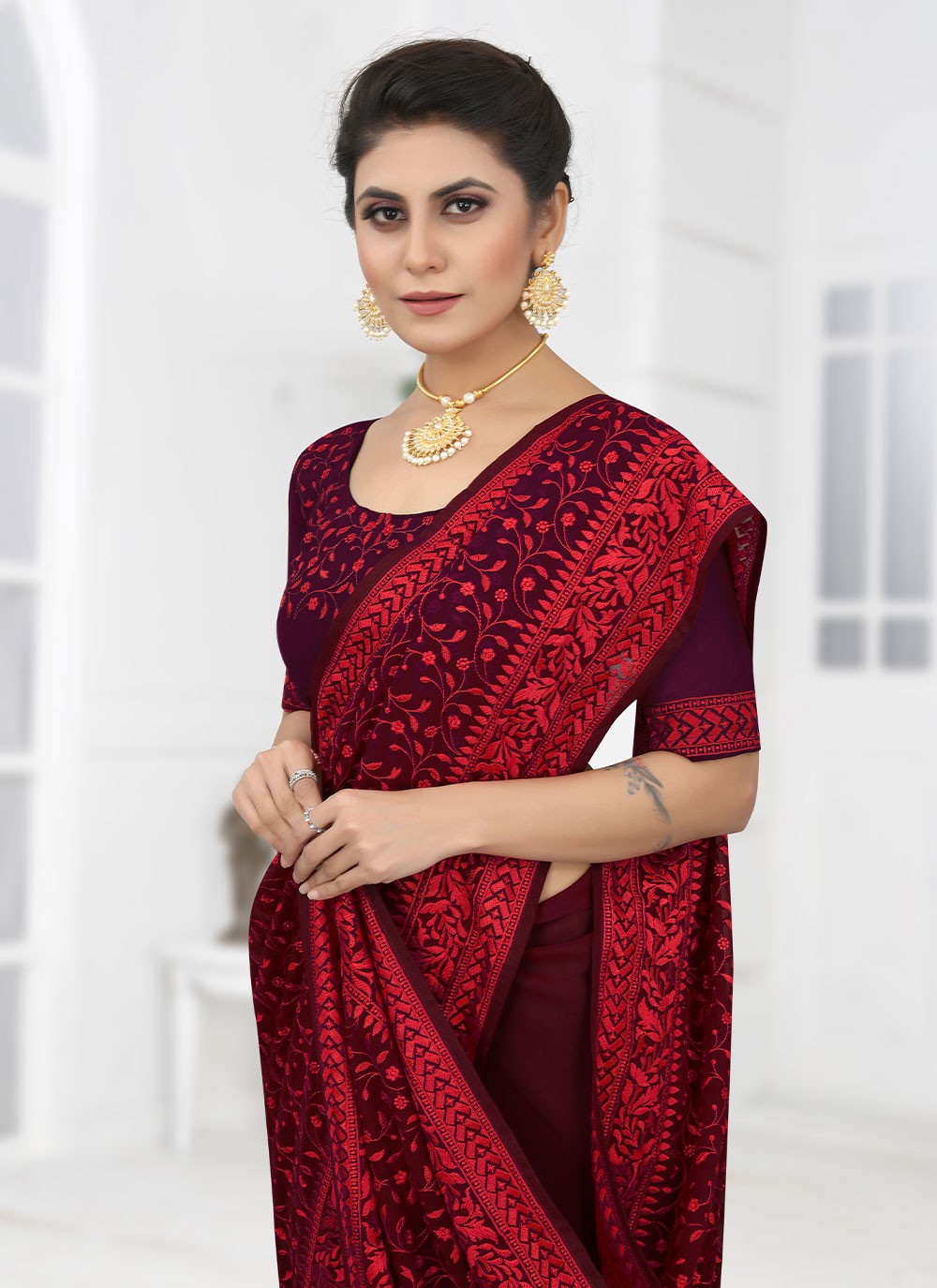 Classic Embroidered Georgette Saree - S1664