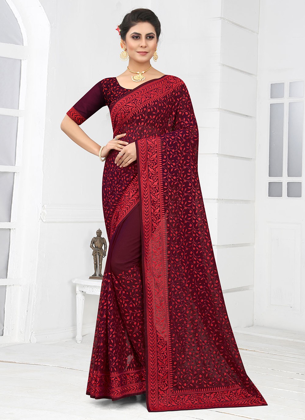 Classic Embroidered Georgette Saree - S1664