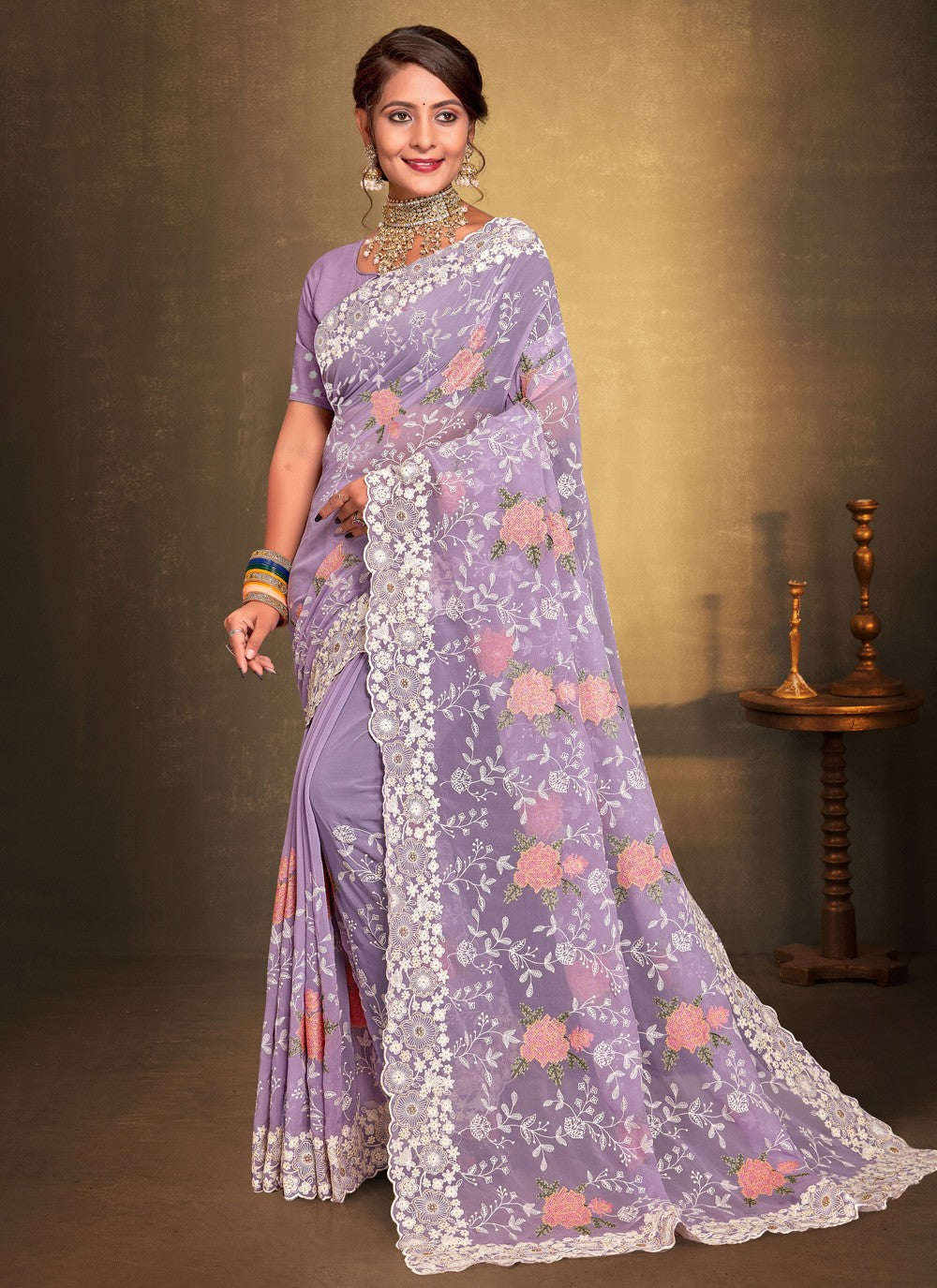 Classic Embroidered Georgette Saree - S4044