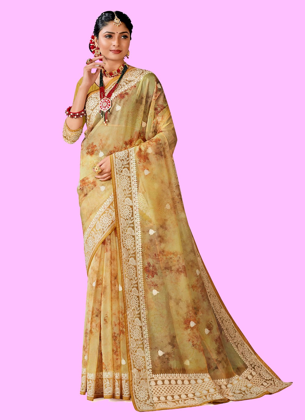 Classic Digital Print Organza Saree - S4443