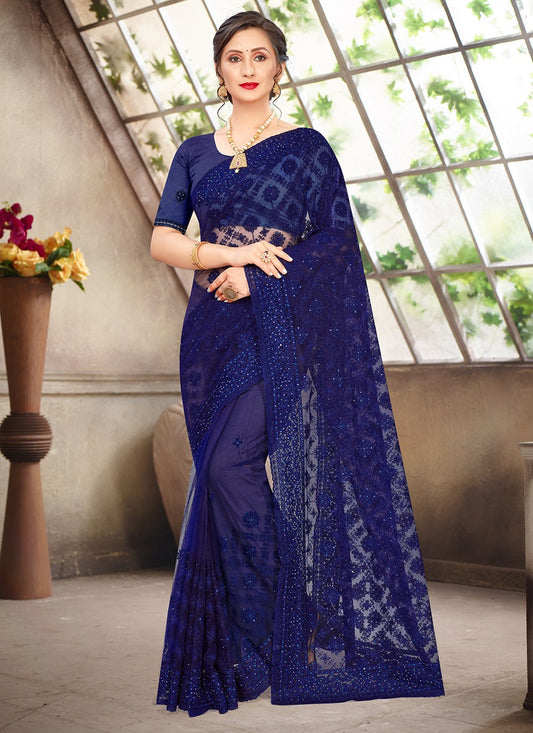 Traditional Embroidered Net Saree - S0689