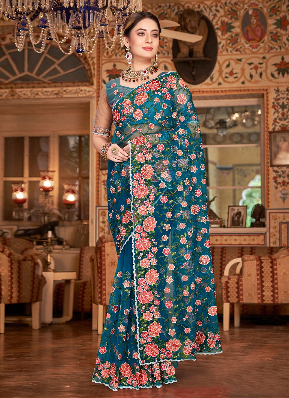 Classic Embroidered Net Saree - S1966