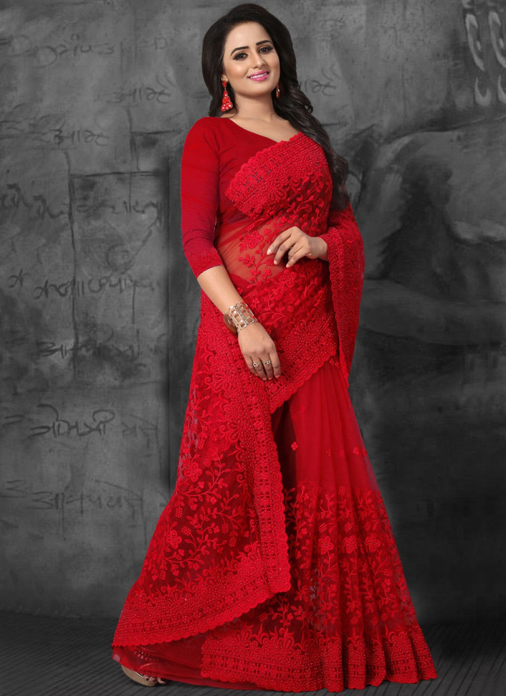 Classic Embroidered Net Saree - S0078