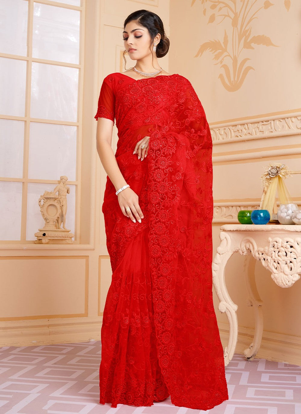 Trendy Embroidered Net Saree - S2081