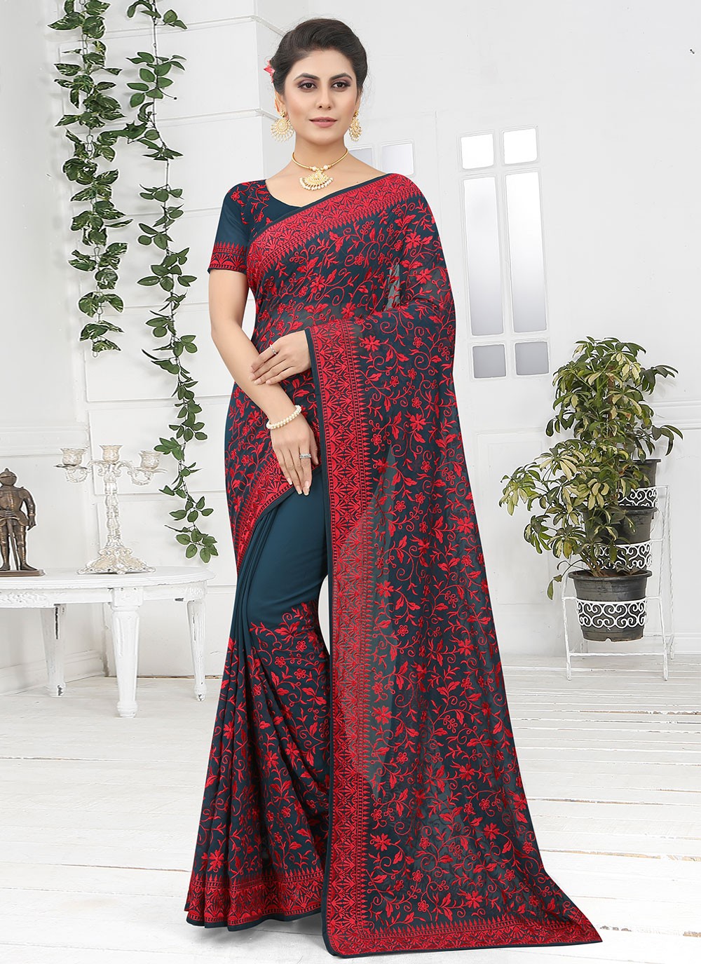 Classic Embroidered Georgette Saree - S1664