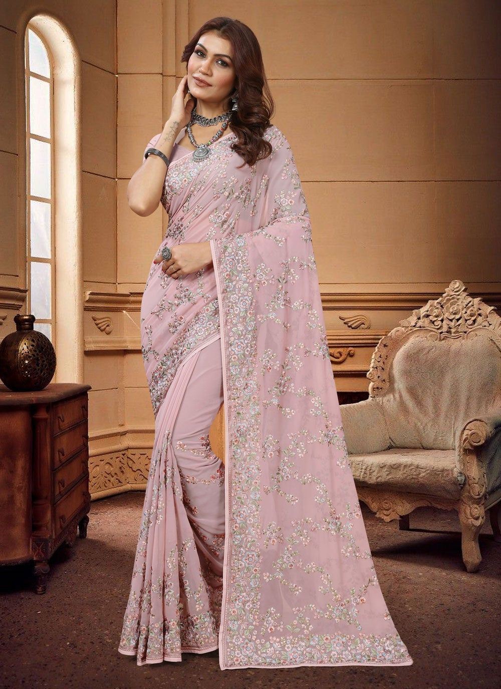 Classic Embroidered Georgette Saree - S3883