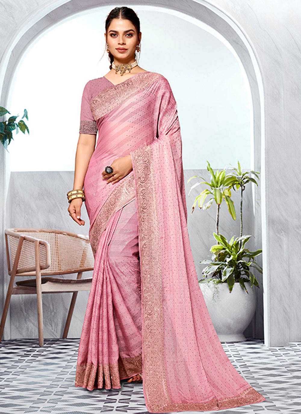 Classic Embroidered Art Silk Saree - S5981