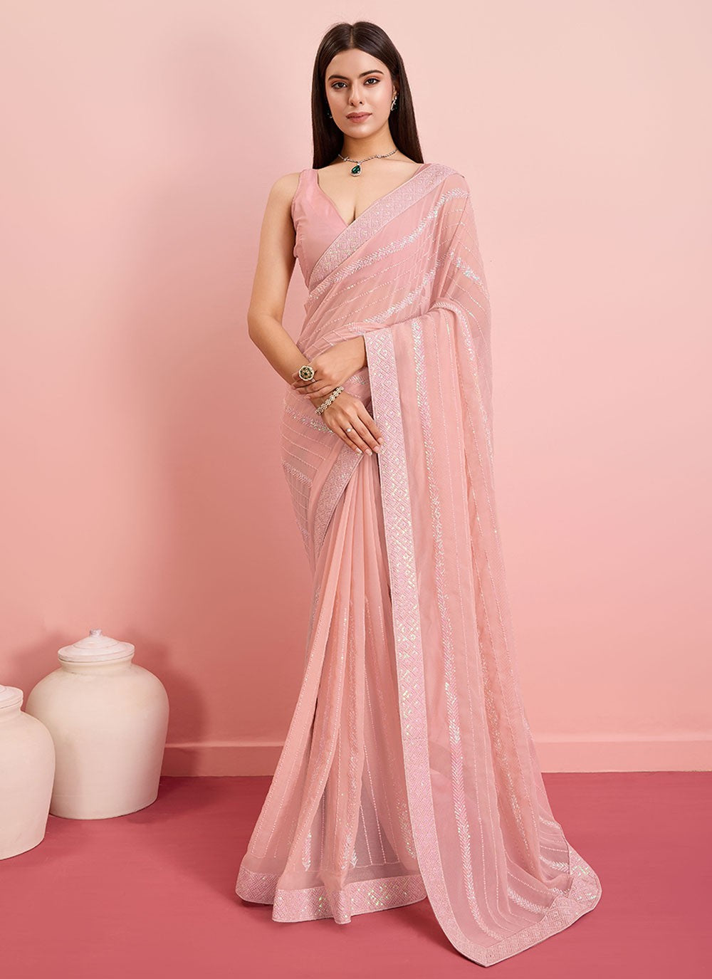 Contemporary Embroidered Georgette Saree - S6915