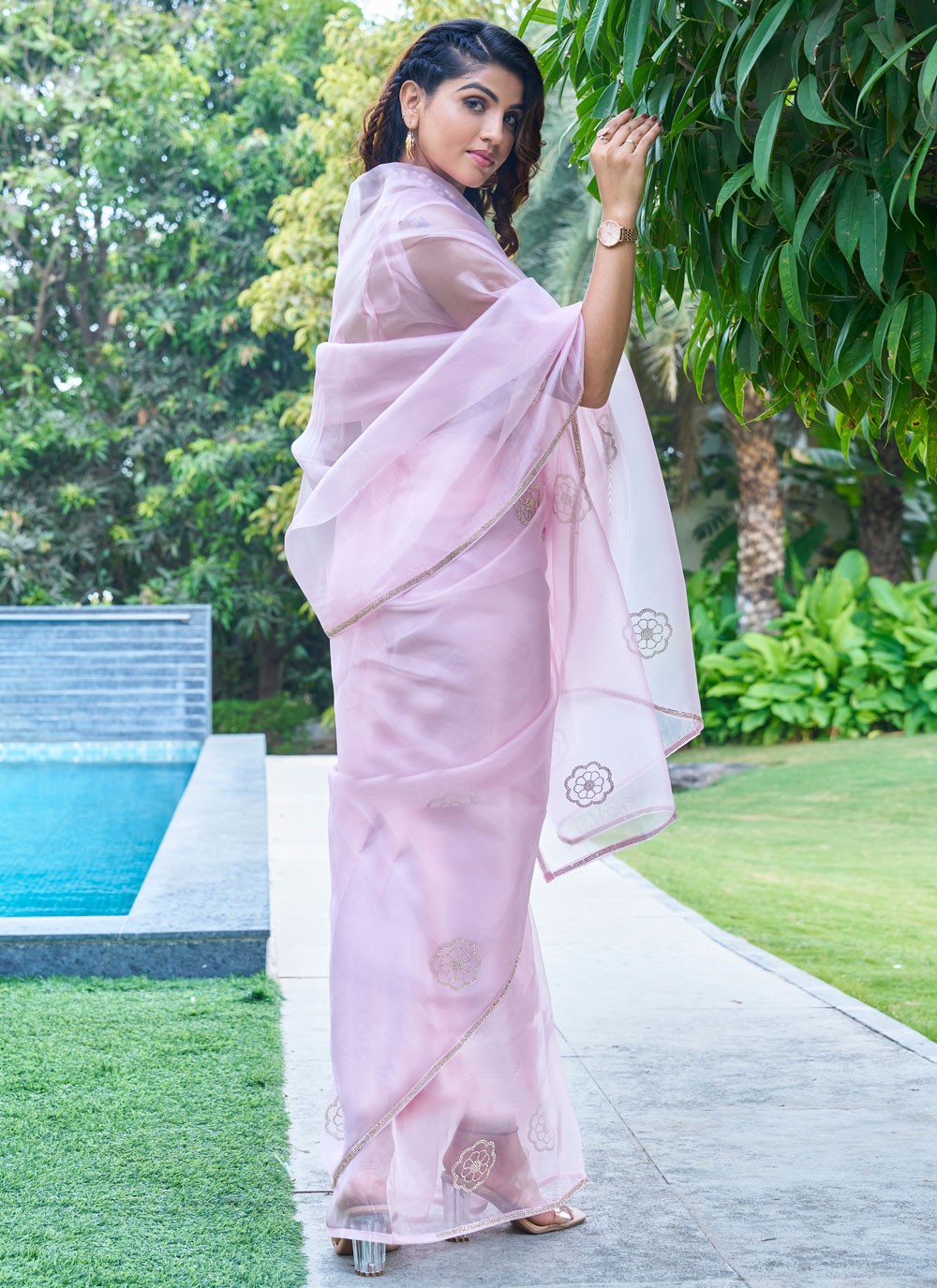 Cutdana, Swarovski Organza Saree - S11655