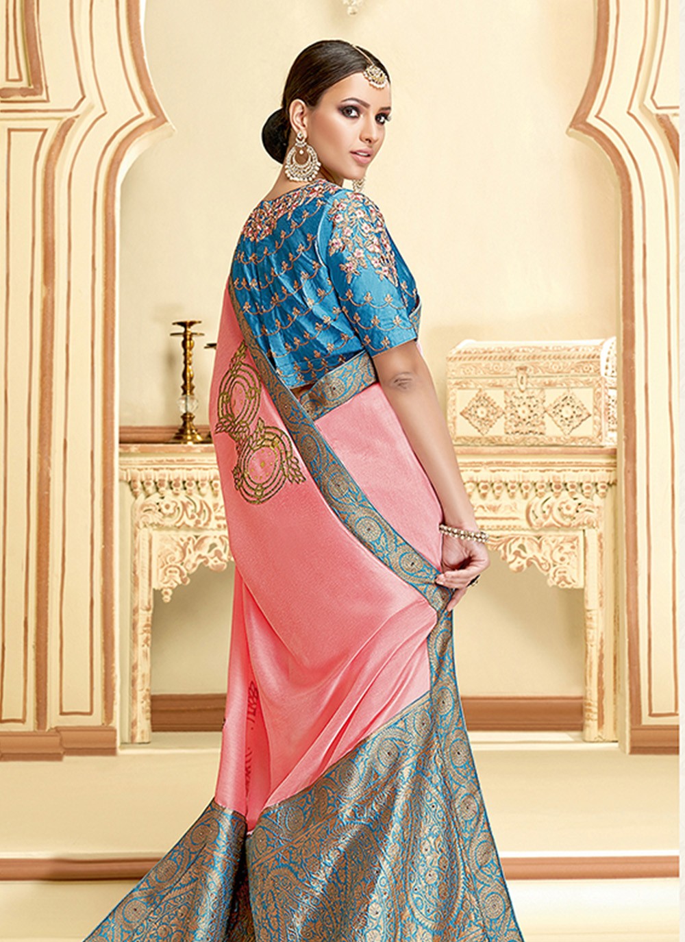 Classic Embroidered Georgette, Silk Saree - S7154