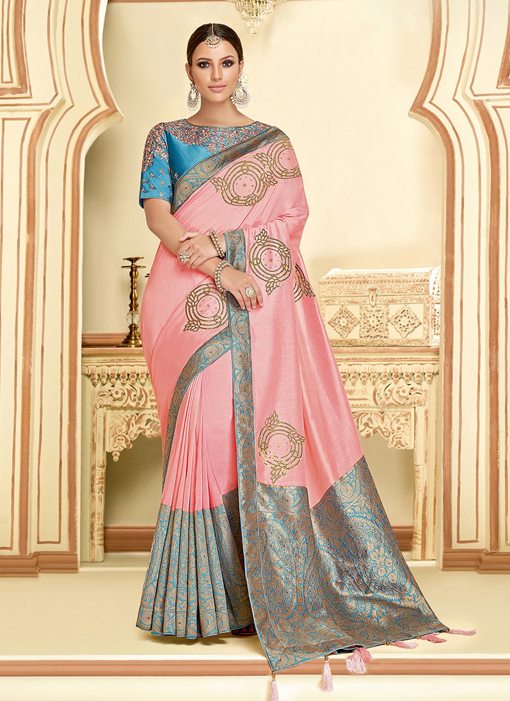 Classic Embroidered Georgette, Silk Saree - S7154