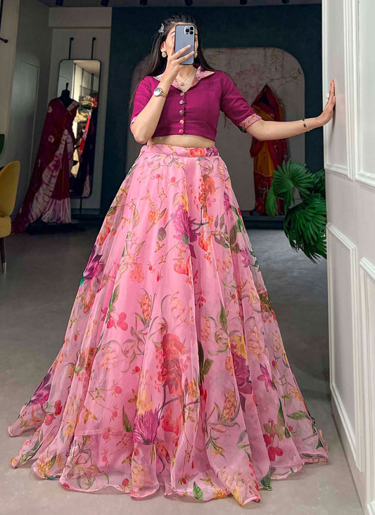 Floral Printed Organza A - Line Lehenga - L1762