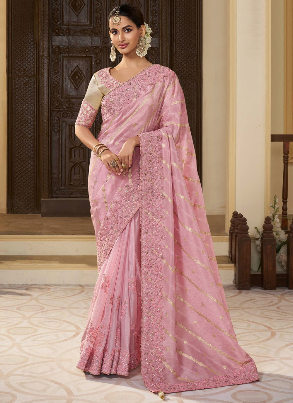 Contemporary Embroidered Tissue, Viscose Purple Saree - S10645