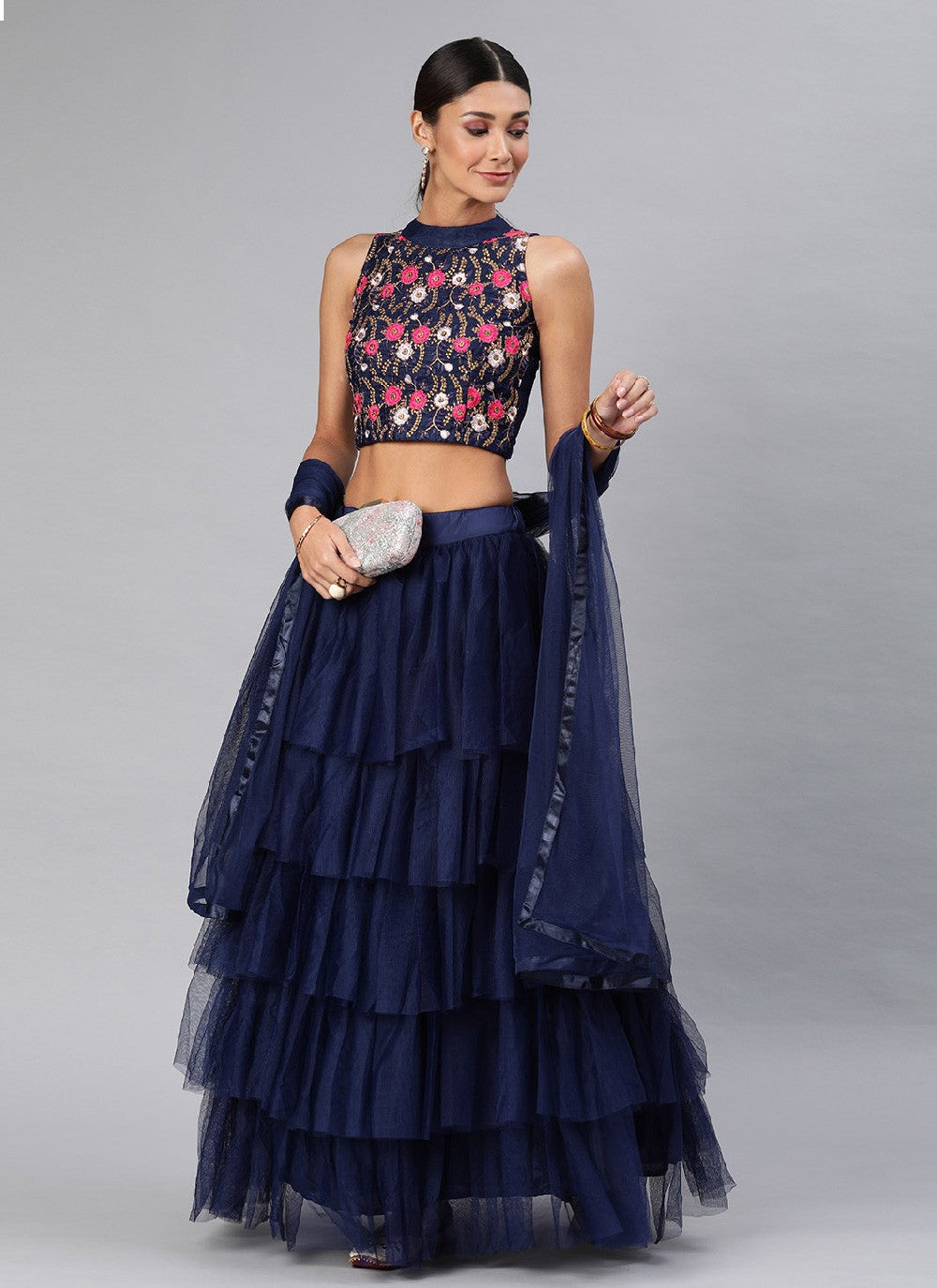 Ruffle Net A - Line Lehenga - L1118