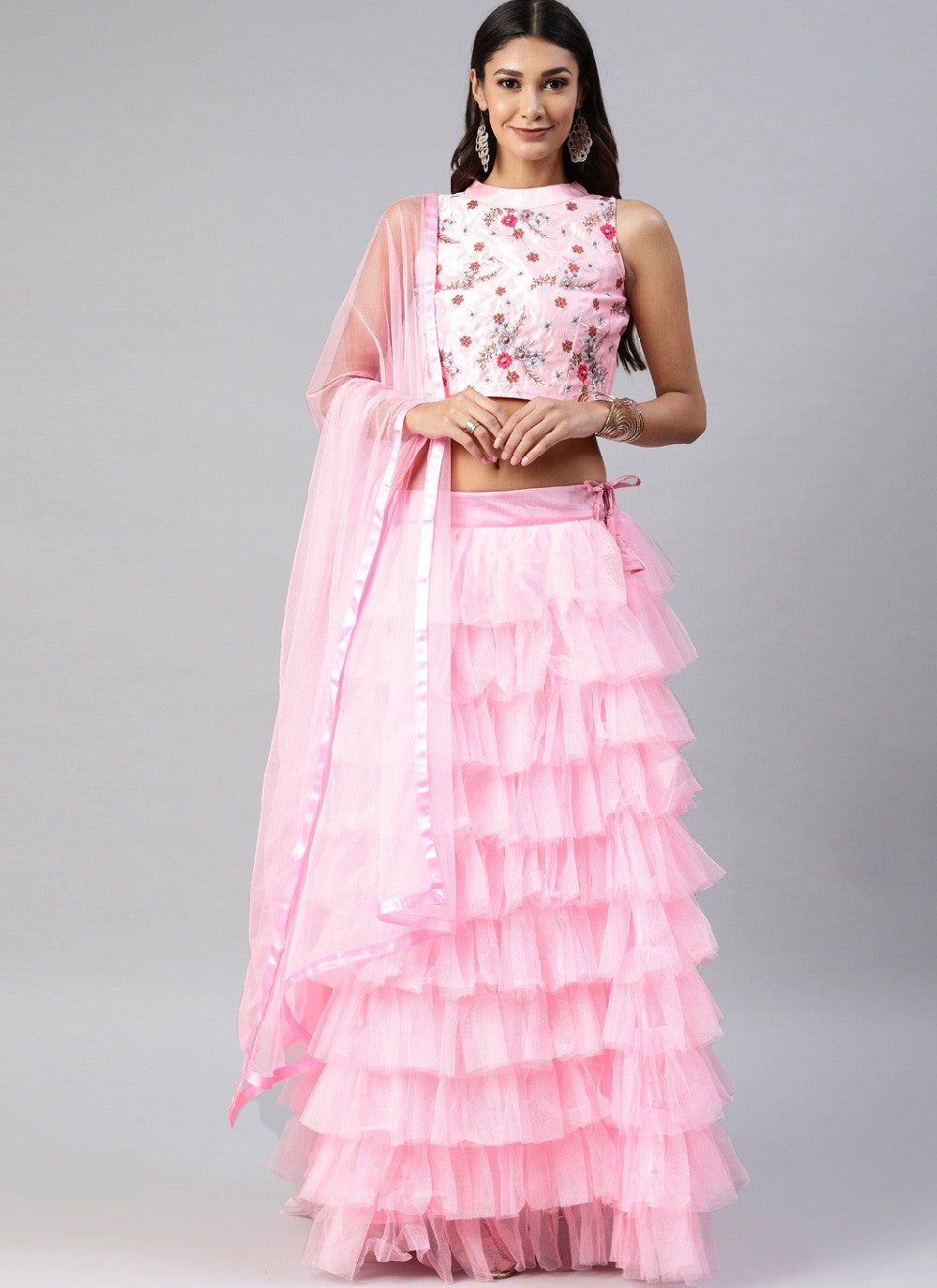 Ruffle Net A - Line Lehenga - L1123