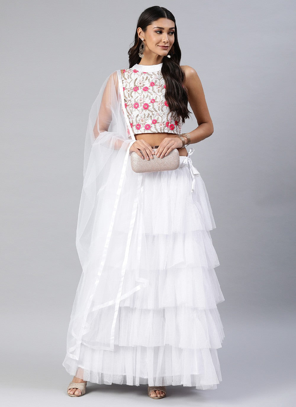 Ruffle Net A - Line Lehenga - L1118