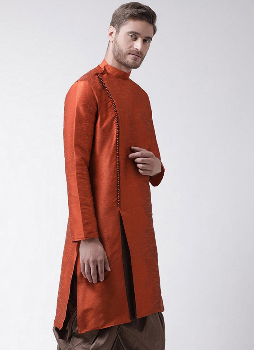 Plain Art Dupion Silk Rust Kurta - M1340