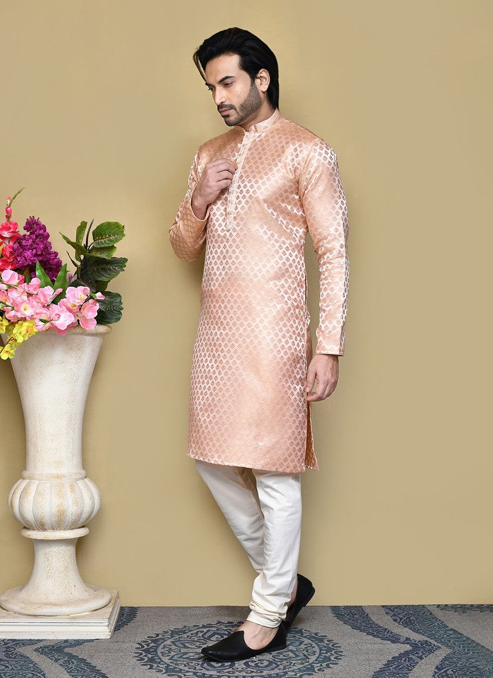 Embroidered Art Silk Rust Kurta Pyjama - M7811